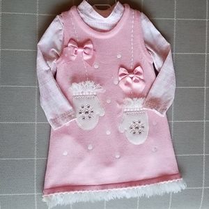 Pink Mitten Sweater Dress and Onesie